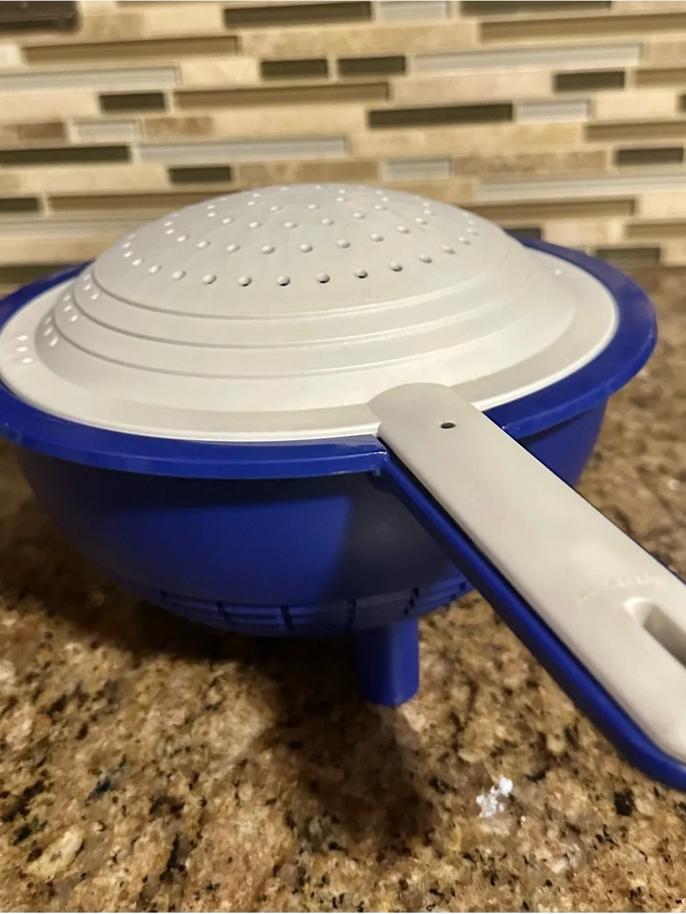 Tupperware Double Colander ~ set of 2 with Handle ~ Cobalt Blue